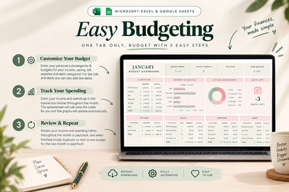 Budget Planner Spreadsheet – Monthly Budget, Expense & Bill Tracker (Google Sheets & Excel)